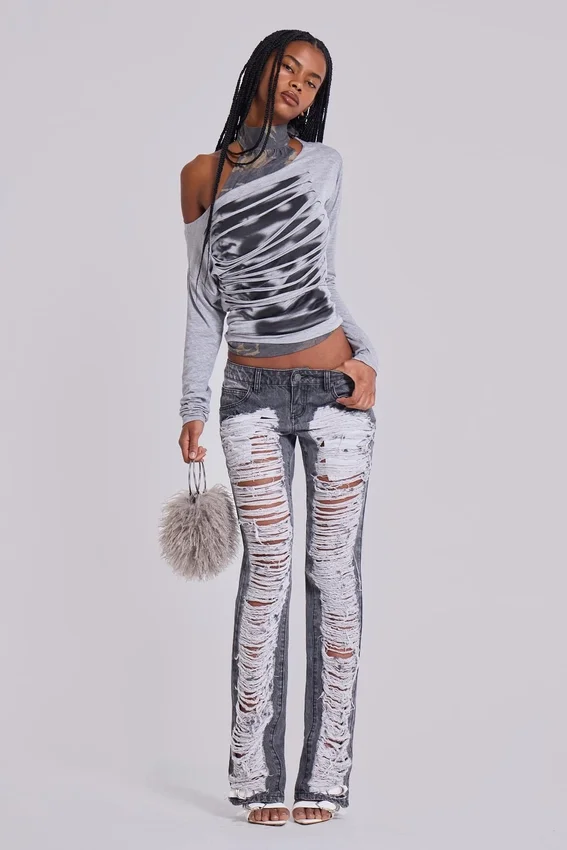 Jeans bootcut effiloché Zain, gris