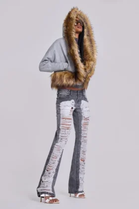 Jeans bootcut effiloché Zain, gris