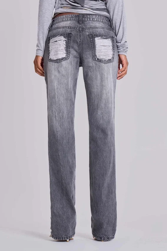 Jeans bootcut effiloché Zain, gris