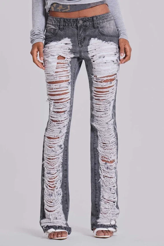 Jeans bootcut effiloché Zain, gris