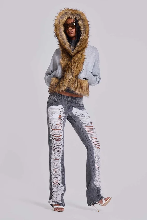 Jeans bootcut effiloché Zain, gris