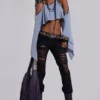 Jeans bootcut effilochés Zain, noir