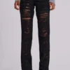 Jeans bootcut effilochés Zain, noir