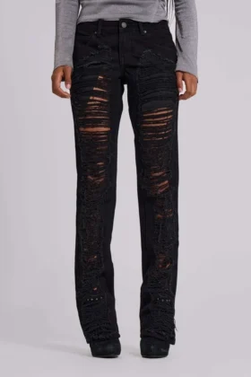 Jeans bootcut effilochés Zain, noir