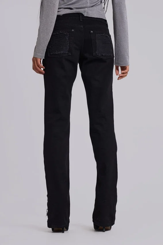 Jeans bootcut effilochés Zain, noir