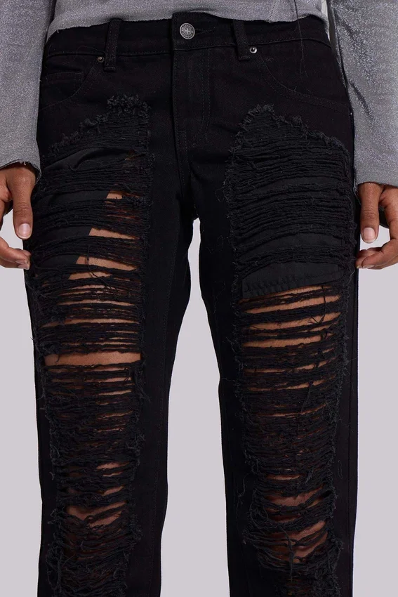 Jeans bootcut effilochés Zain, noir