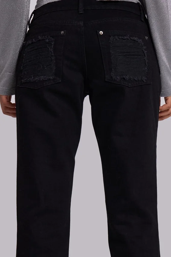 Jeans bootcut effilochés Zain, noir