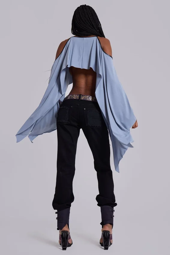 Jeans bootcut effilochés Zain, noir