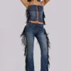 Corset à lacets Odile en denim à franges