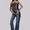 Corset à lacets Odile en denim à franges