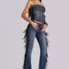 Corset à lacets Odile en denim à franges