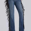 Jeans bootcut à franges El Topo, délavage bleu