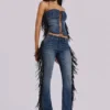 Jeans bootcut à franges El Topo, délavage bleu