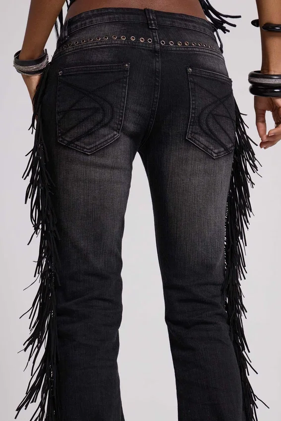 Jeans bootcut à franges El Topo, délavage noir