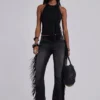 Jeans bootcut à franges El Topo, délavage noir