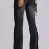 Jeans bootcut à franges El Topo, délavage noir