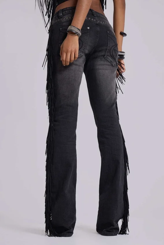 Jeans bootcut à franges El Topo, délavage noir