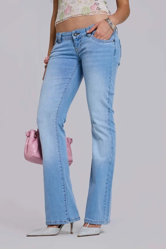 Jeans bootcut skinny taille basse Kelsey, délavage clair