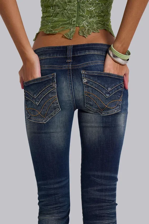 Jeans bootcut skinny taille basse Kelsey, délavage foncé