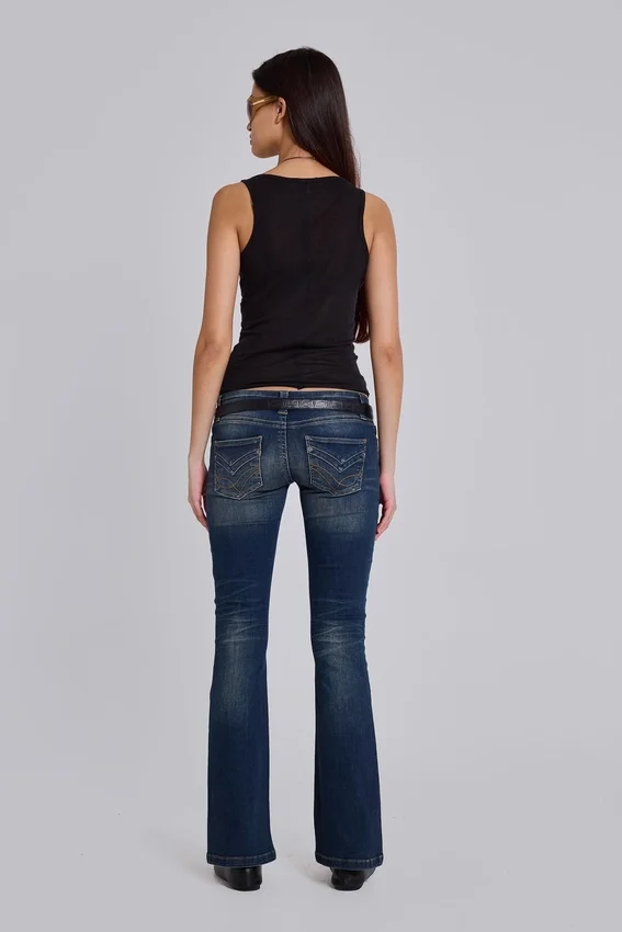 Jeans bootcut skinny taille basse Kelsey, délavage foncé