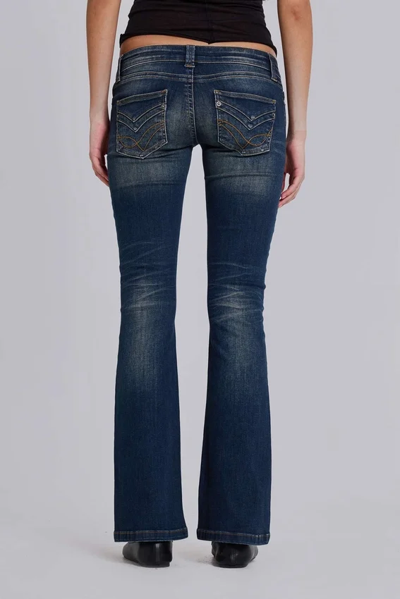 Jeans bootcut skinny taille basse Kelsey, délavage foncé