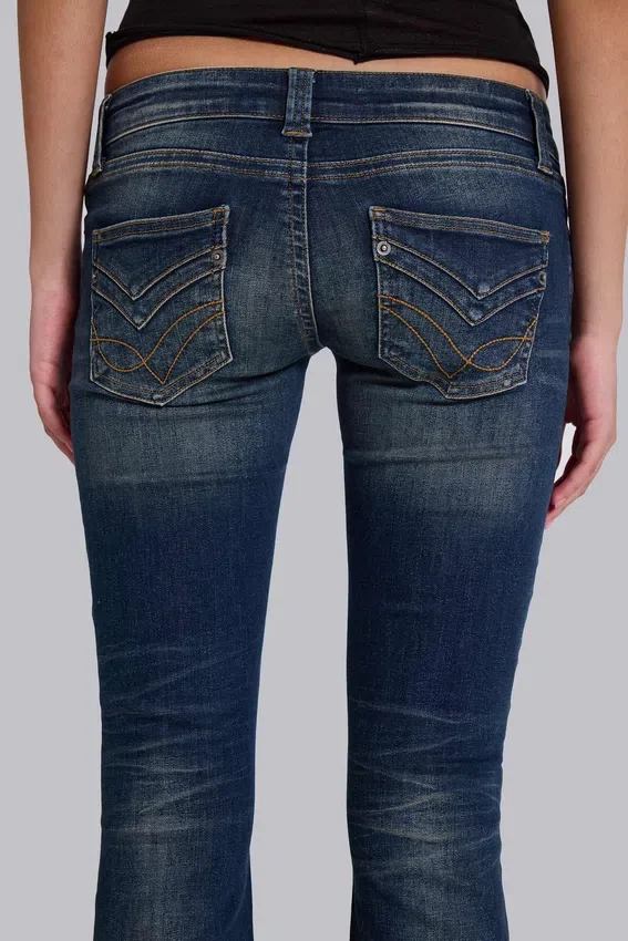 Jeans bootcut skinny taille basse Kelsey, délavage foncé