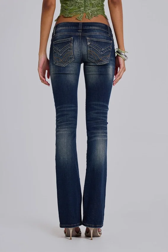 Jeans bootcut skinny taille basse Kelsey, délavage foncé
