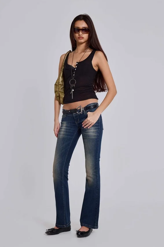 Jeans bootcut skinny taille basse Kelsey, délavage foncé