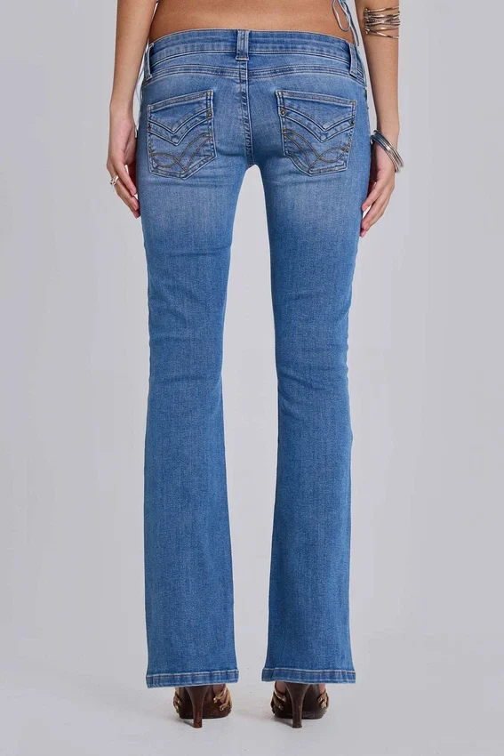 Jeans bootcut skinny taille basse Kelsey, délavage moyen