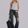 Jeans bootcut taille basse en dentelle délavée Tori