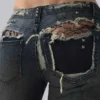 Jeans bootcut taille basse en dentelle délavée Tori
