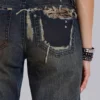Jeans bootcut taille basse en dentelle délavée Tori