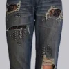 Jeans bootcut taille basse en dentelle délavée Tori
