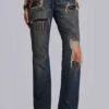 Jeans bootcut taille basse en dentelle délavée Tori