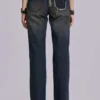 Jeans bootcut taille basse en dentelle délavée Tori