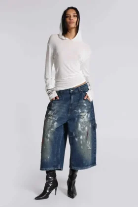 Jeans Carpenter court XL à effet éclaboussé