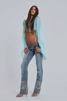 Jeans Cooper bootcut orné de perles cousues à la main