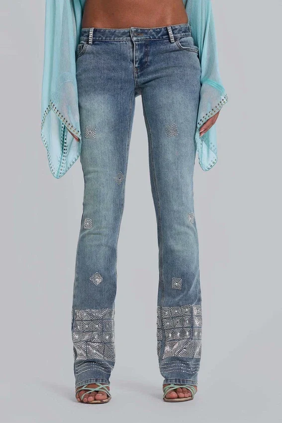 Jeans Cooper bootcut orné de perles cousues à la main