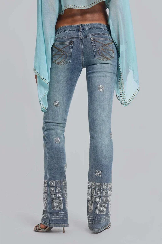 Jeans Cooper bootcut orné de perles cousues à la main
