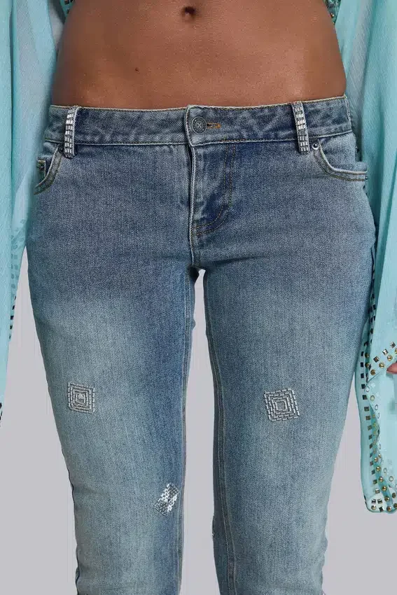 Jeans Cooper bootcut orné de perles cousues à la main