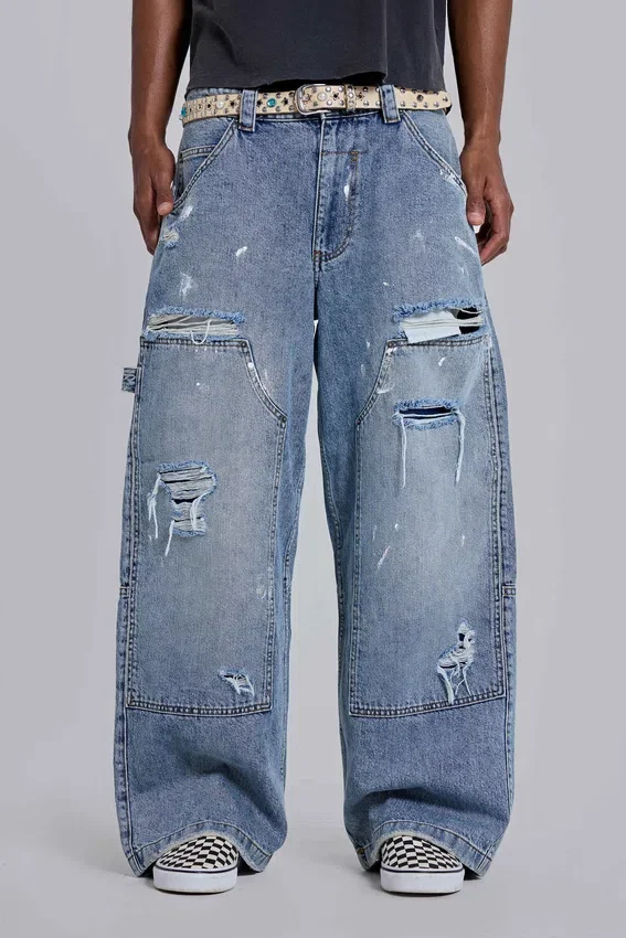Jeans de charpentier bleu vintage délavé