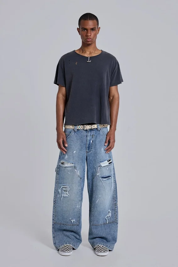 Jeans de charpentier bleu vintage délavé