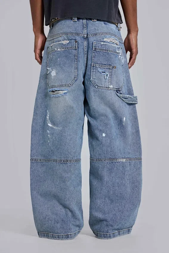 Jeans de charpentier bleu vintage délavé