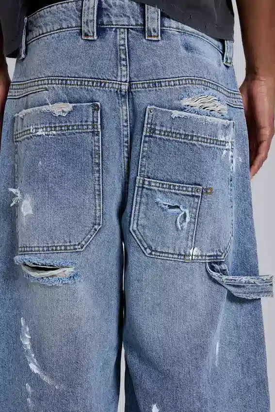 Jeans de charpentier bleu vintage délavé