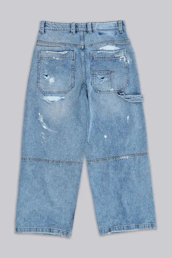 Jeans de charpentier bleu vintage délavé