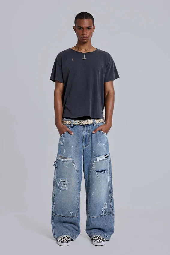 Jeans de charpentier bleu vintage délavé