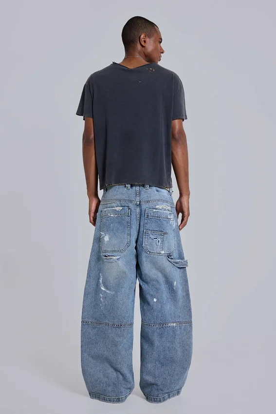 Jeans de charpentier bleu vintage délavé