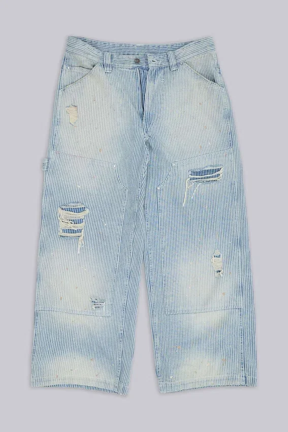 Jeans de charpentier à double genou à fines rayures