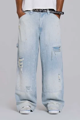 Jeans de charpentier à double genou à fines rayures