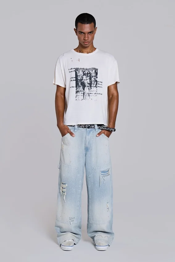 Jeans de charpentier à double genou à fines rayures
